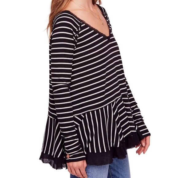 Free People Tangerine Long Sleeve Striped Tee - Picture 2 of 3